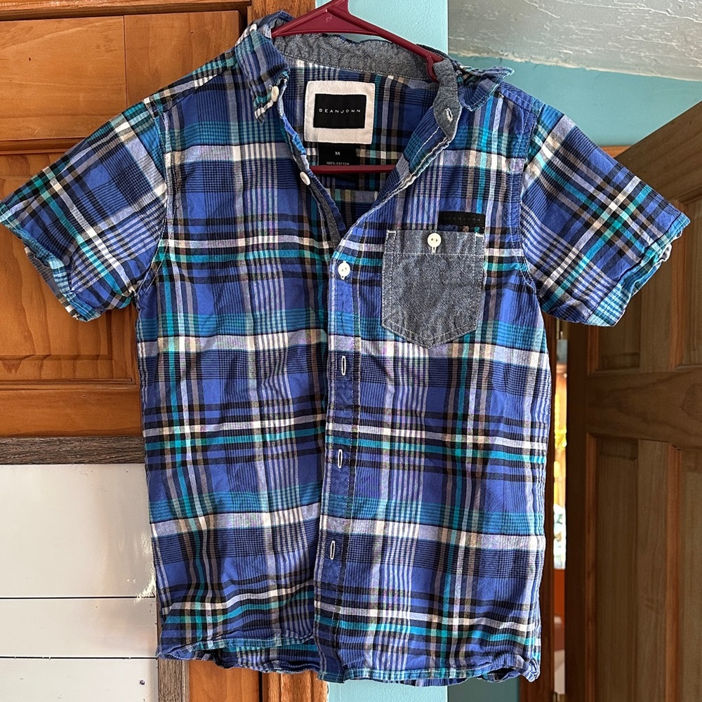 Sean John Blue Plaid Kids Button Down Shirt